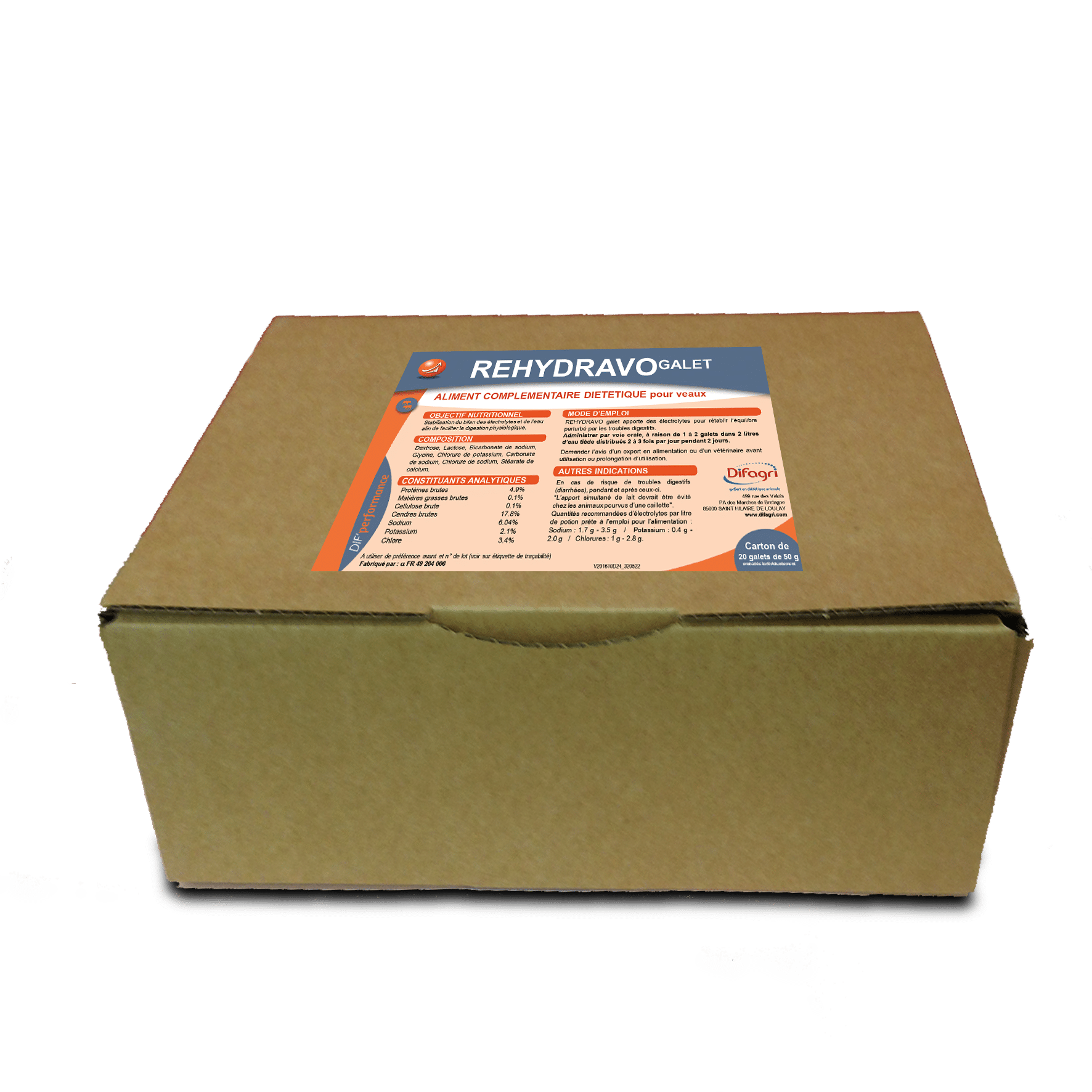 Difagri Rehydravo Carton 20 galets – Veau