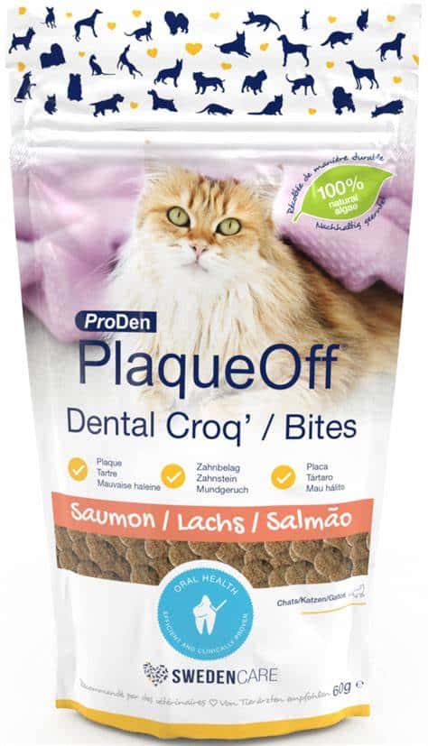 Proden PlaqueOff Dental Croq' Spécial Chat au Saumon - Santé Dentaire de Votre Chat - 60g