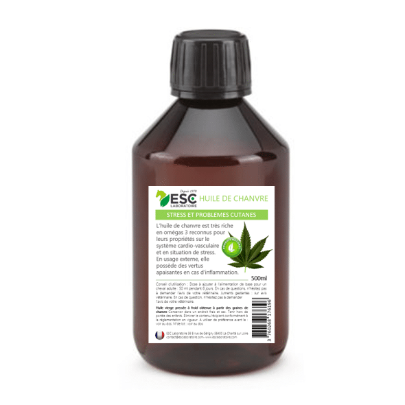 Esc Laboratoire Huile de Chanvre Vierge 500ml – Soulagement du Stress et des Irritations Cutanées Cheval