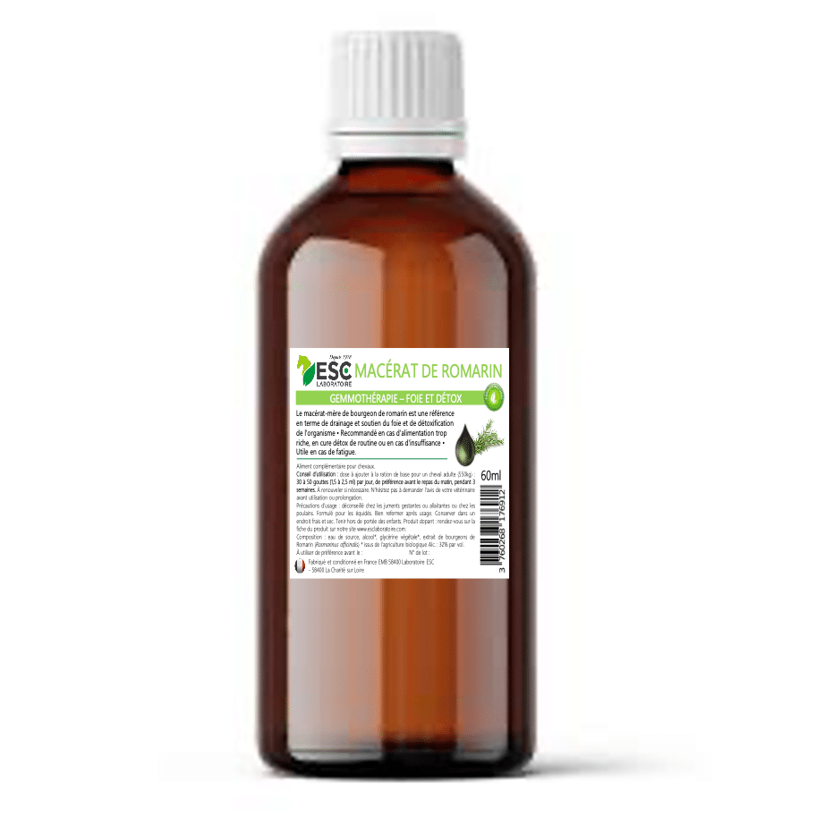 Esc Laboratoire MACERAT DE BOURGEON DE ROMARIN – Gemmothérapie cheval – Protection du foie et détox