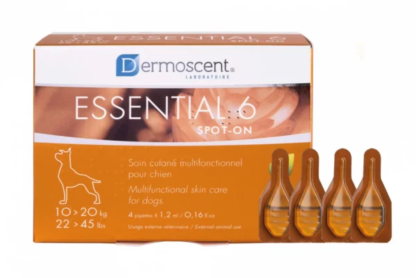 Dermoscent Essential 6 Spot-On Chien 10 à 20 kg x4 – Soin multifonctionnel pour peaux fragiles