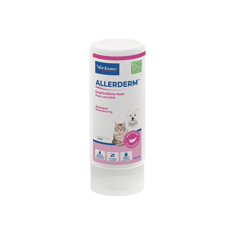 Virbac Allerderm Shampooing Peau Sèche 250 ml – Soin doux pour chiens et chats à peau sèche ou squameuse