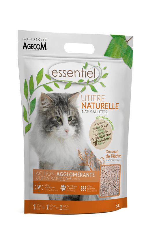 Essentiel Litière Végétale au Soja Senteur Pêche – 6 L