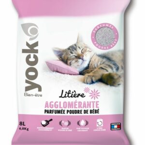 YOCK Bien-être – Litière Minérale Agglomérante Parfumée Poudre de Bébé – 8 L