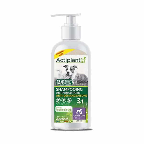 ACTIPLANT CHAT CHIEN – Shampooing Antiparasitaire Anti-Démangeaisons 3 en 1 – Flacon pompe 250 ml – AGECOM