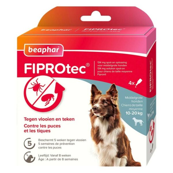Beaphar FIPROTEC 134 mg Solution Spot-on pour Chiens de Taille Moyenne – Pack de 4 pipettes