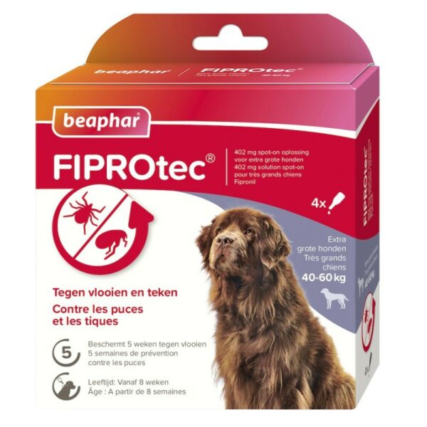 Beaphar FIPROTEC 402 mg Solution Spot-on pour Très Grands Chiens – Pack de 4 pipettes
