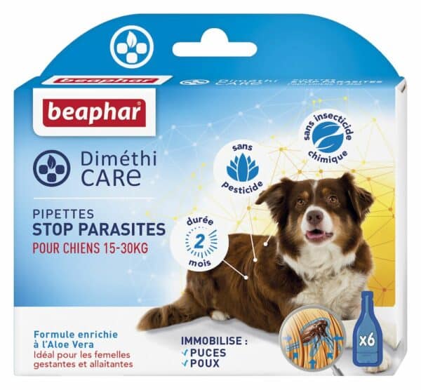 DIMETHICARE Pipettes Stop Parasites Chien Moyen 15 à 30 kg – Beaphar – 6 x 3 ml