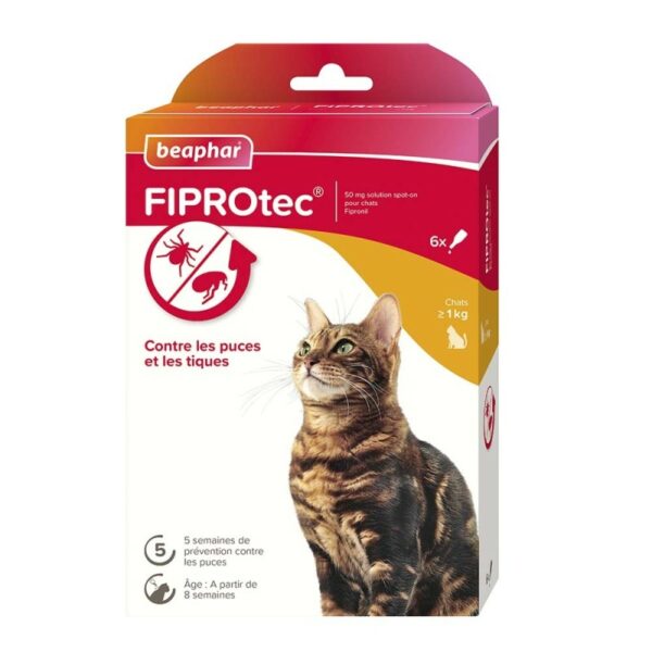Beaphar FIPROTEC Solution Spot-on pour Chats – 50 mg – Pack de 6 pipettes