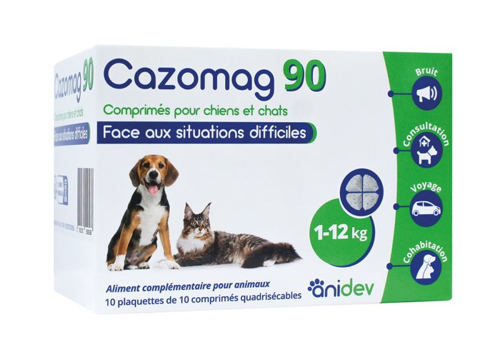 Cazomag 90 Magnésium Chien et Chat Boîte de 100 Comprimés