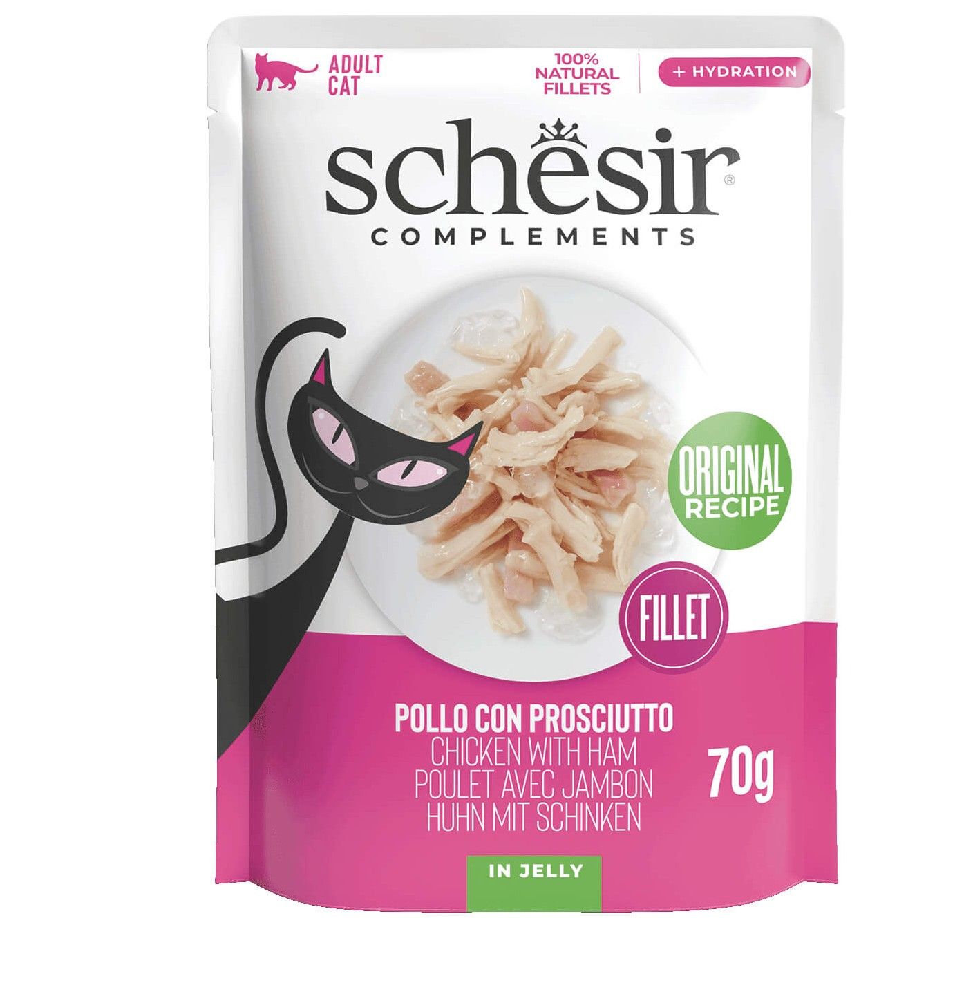Schesir Poulet et jambon en gelée sachet 70g – Chat