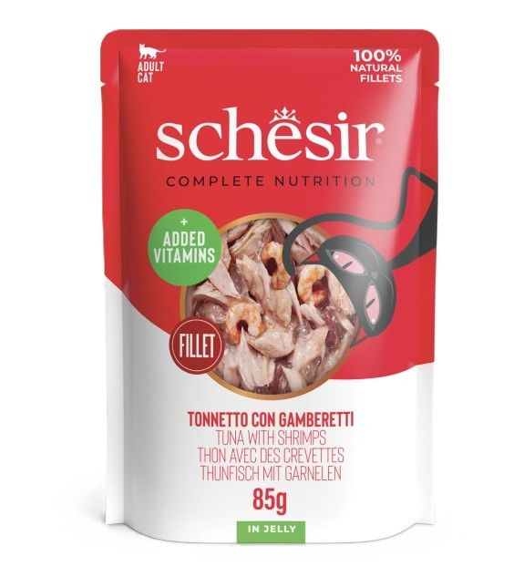 Schesir Thon et crevettes en gelée sachet 85g – Chat