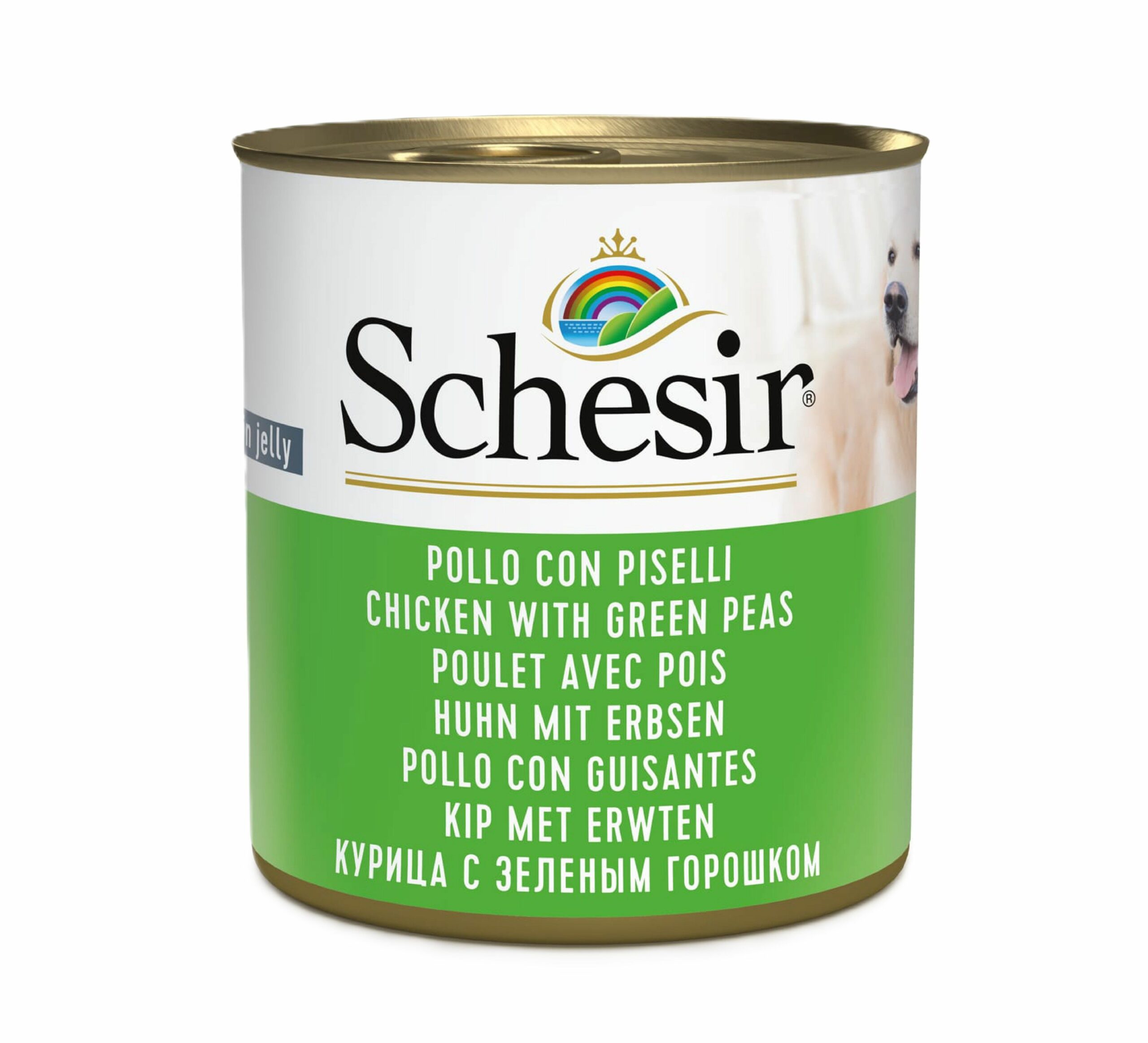 Schesir Poulet et petits pois en gelée 285g – Chien