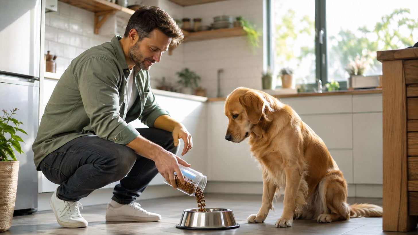 Ration de croquettes versée pour un chien