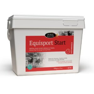 Seau de 10 kg d'Equisport Start Horse Master, complément minéral pour jeune cheval à l'entraînement