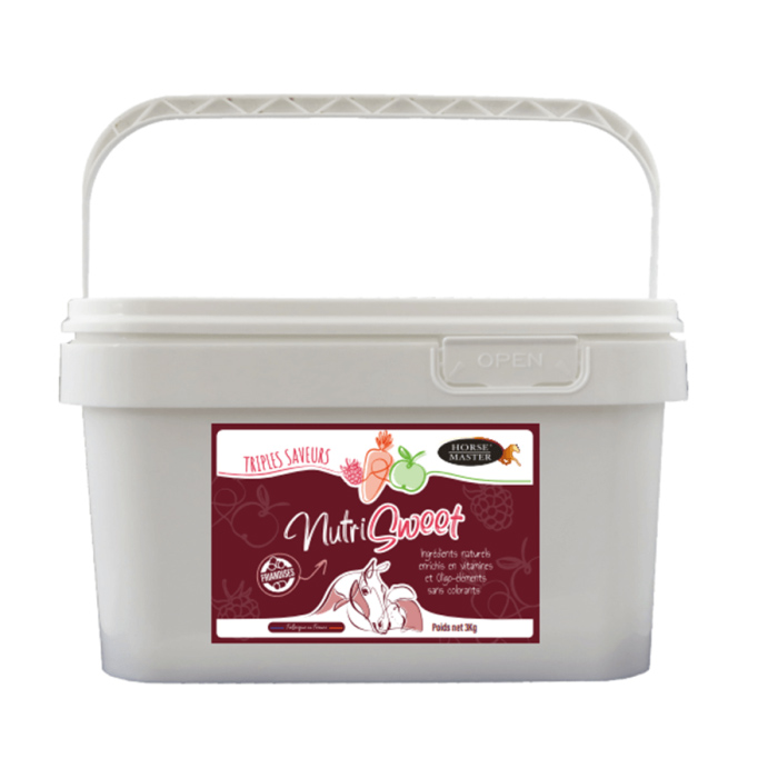 Seau de 3 kg Horse Master Nutri Sweet, friandises triples saveurs pour cheval