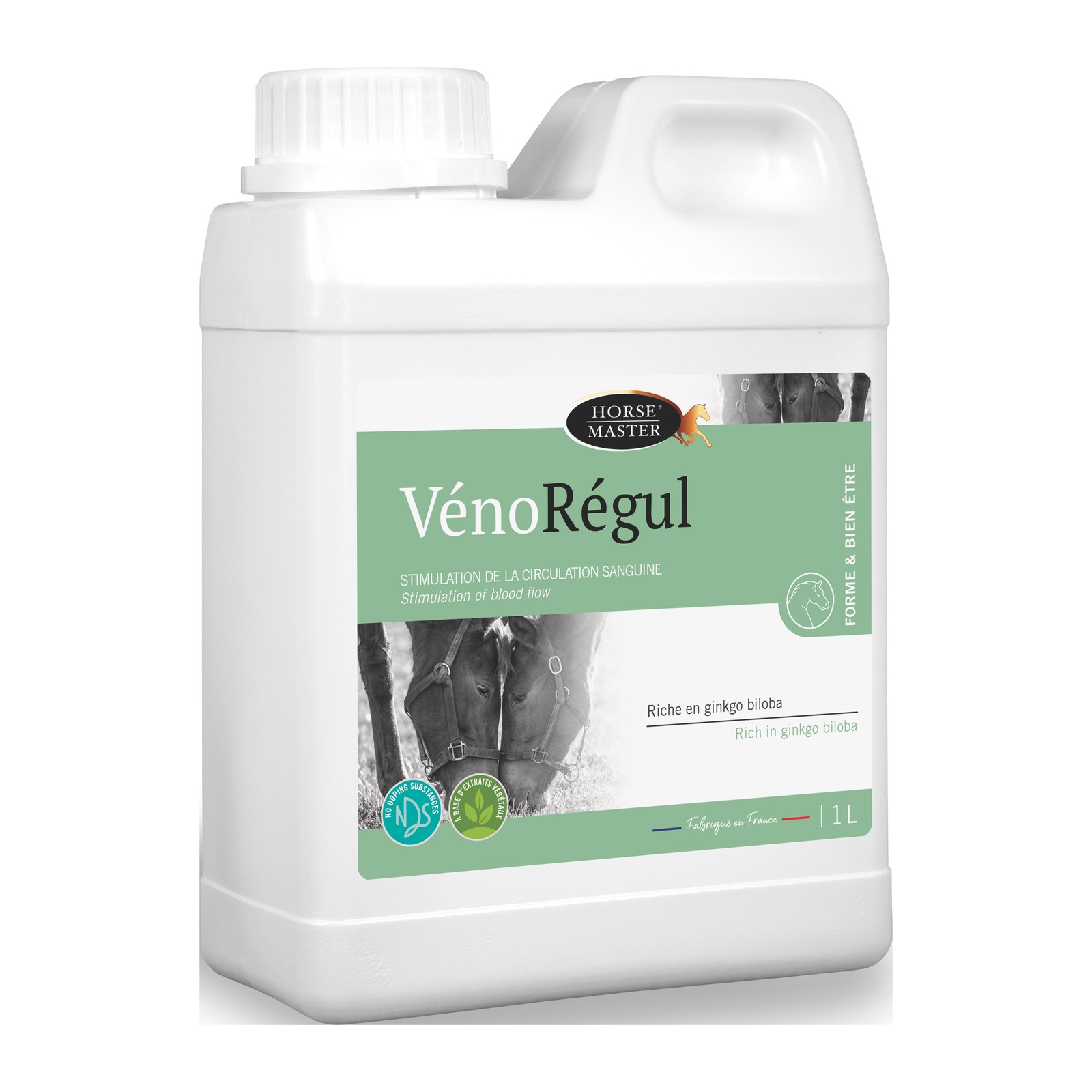 Vénorégul Horse Master – bidon de 1 L, solution buvable à base de ginkgo biloba pour cheval